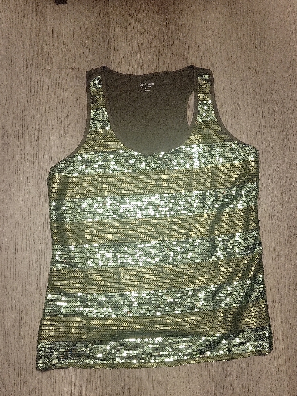 Calvin Klein Women's  Sleeveless Top Green Sequin Y2K Quick Dry Size XL